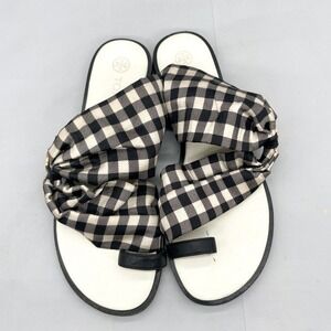 Tory Burch Womens 7M Selby Scarf Sandals‎ Gingham Thong Flat Flip Flop Shoes